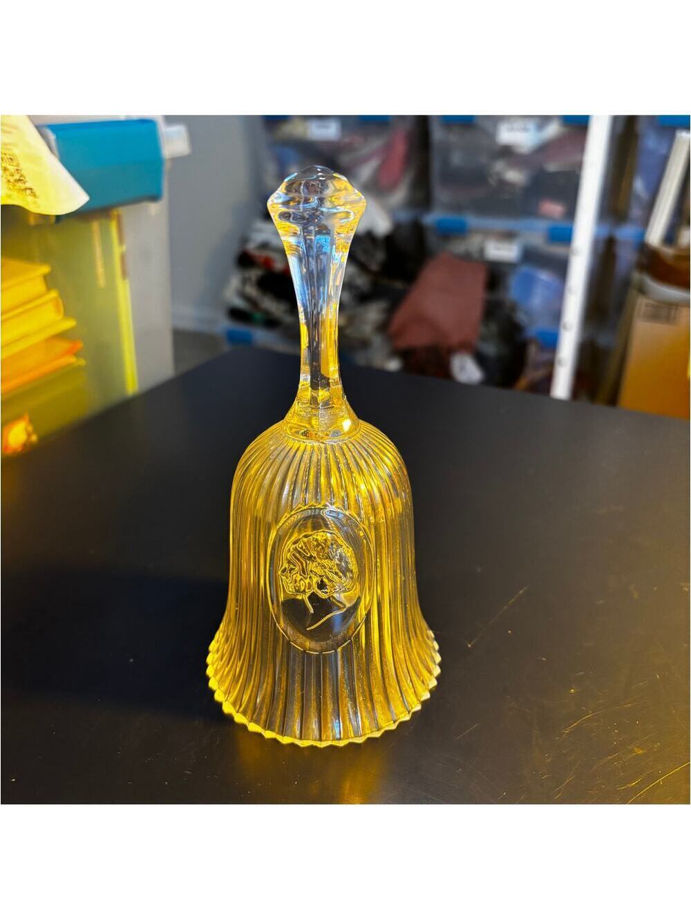 Fostoria Vintage 1970s Clear Glass Bell w/Lady Cameo Ribbed Glass